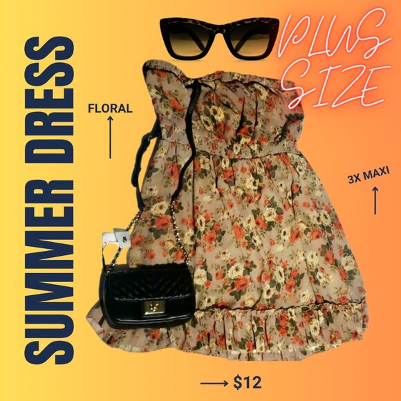 marianne Dresses & Skirts - 3X Beige and Orange Floral Summer Plus Size Short Dress